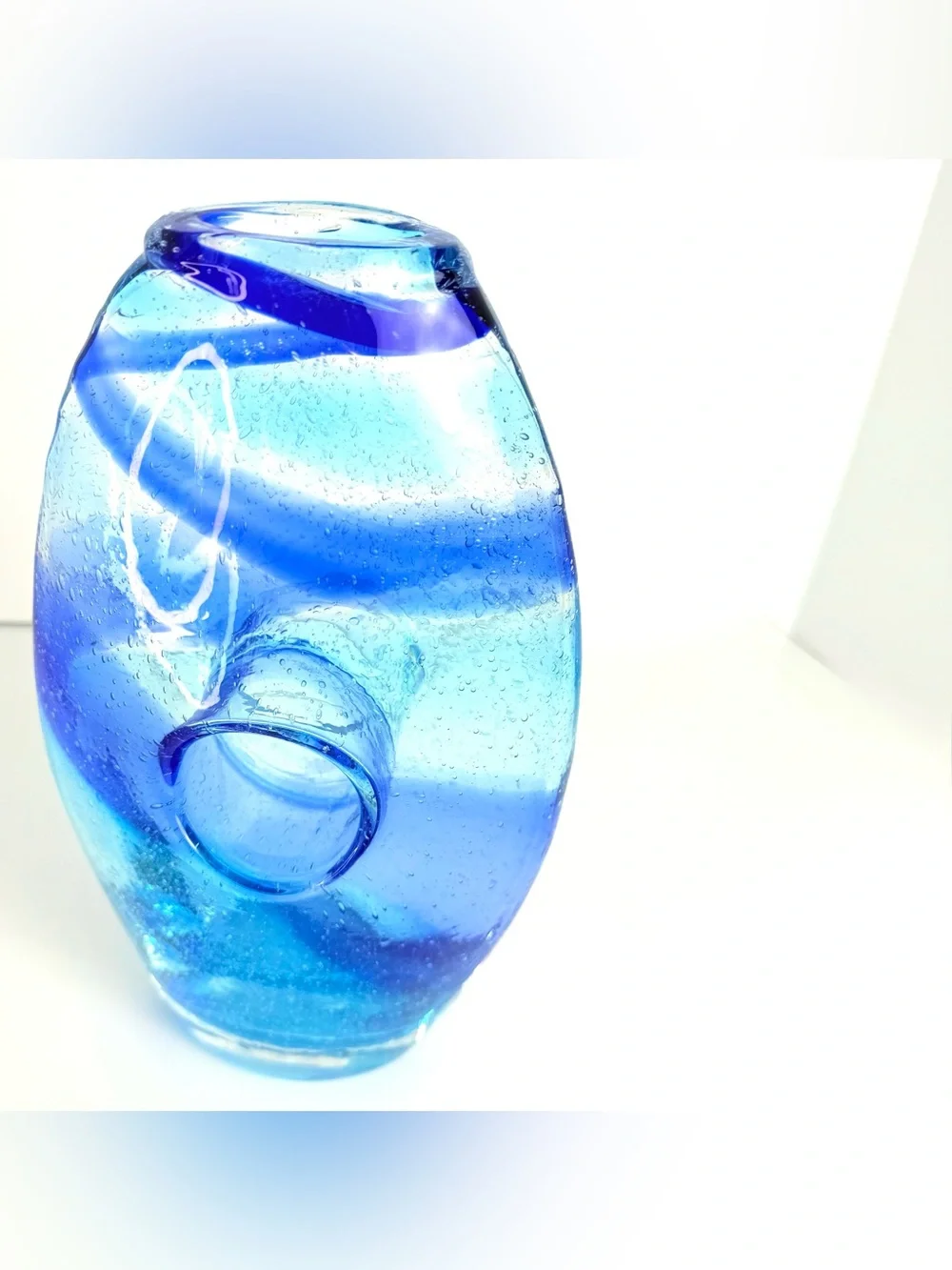 Vintage Cali Margie’s Garden Creative Artisans Hand Blown Blue Bubble Glass Vase